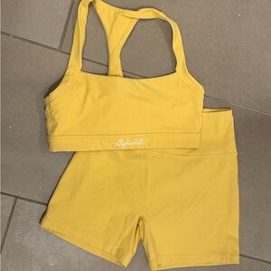 Yellow Alphalete Sports Bra and Shorts Set
